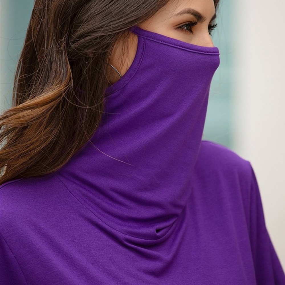 $6   Loose Round Neck Long Sleeve Face Mask Top-TP037PR